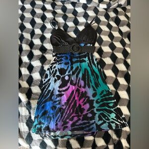 Multicolor Animal Print Mini Dress with Black Belt